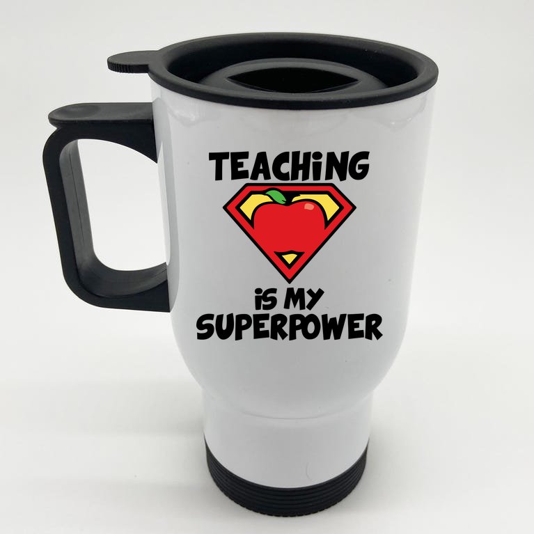 Teaching Is My Superpower Apple Crest Stainless Steel Travel Mug