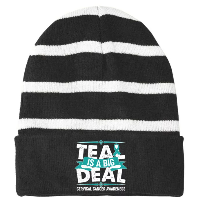 Teal Is A Big Deal Cervical Cancer Awareness Striped Beanie with Solid Band