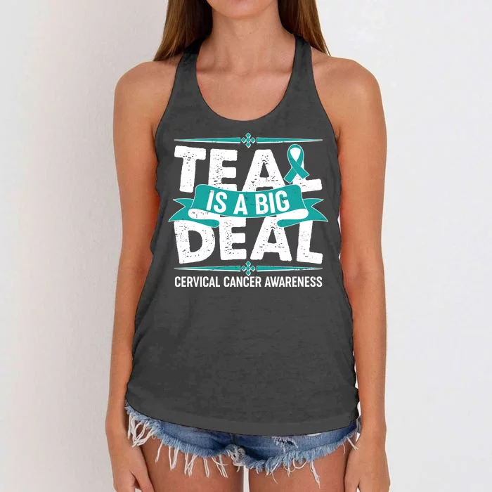 Teal Is A Big Deal Cervical Cancer Awareness Women's Knotted Racerback Tank