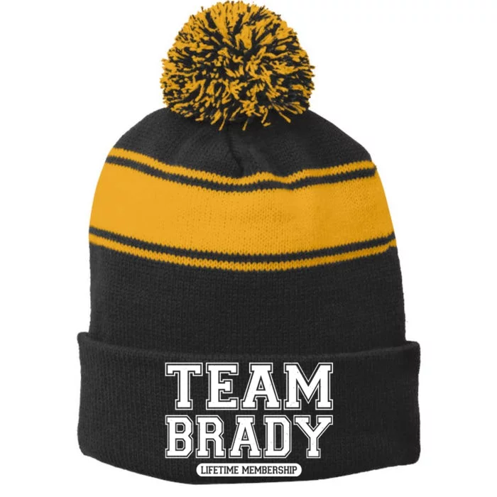 Team Brady Lifetime Memebership Stripe Pom Pom Beanie