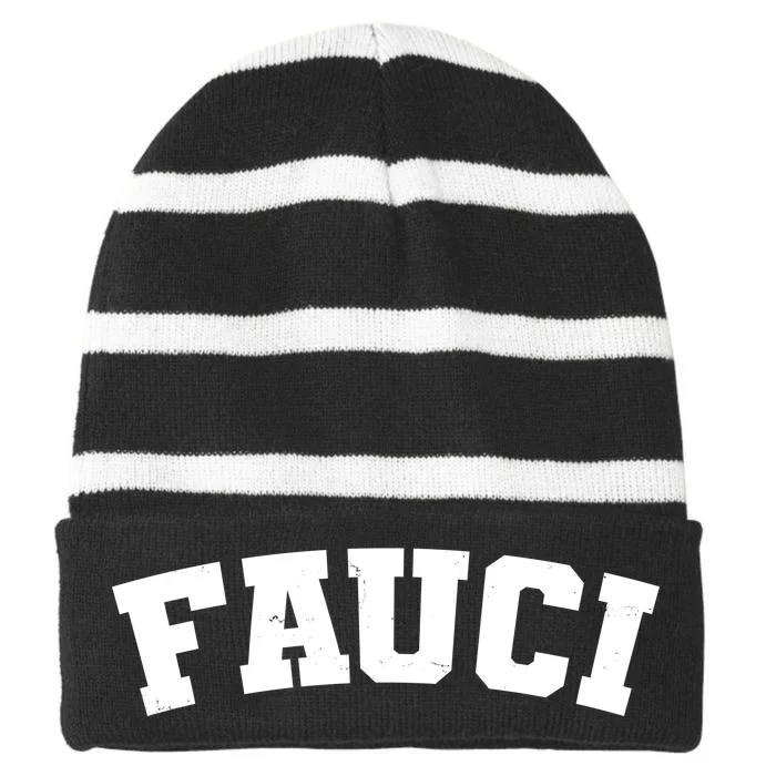 Team Dr Fauci Sporty Logo Striped Beanie with Solid Band