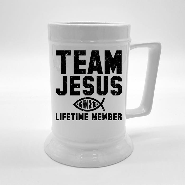 Team Jesus Lifetime Member John 3:16 Front & Back Beer Stein