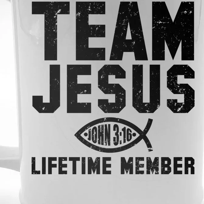 Team Jesus Lifetime Member John 3:16 Front & Back Beer Stein