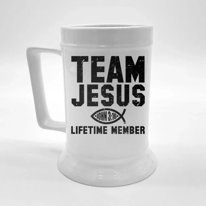 Team Jesus Lifetime Member John 3:16 Front & Back Beer Stein