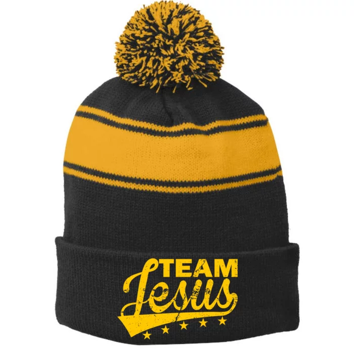 Team Jesus Vintage Christian Stripe Pom Pom Beanie