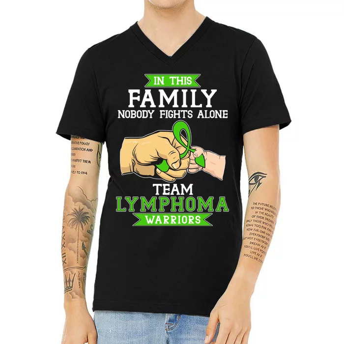 Team Lymphoma Warriors Green Ribbon Fist Bump V-Neck T-Shirt