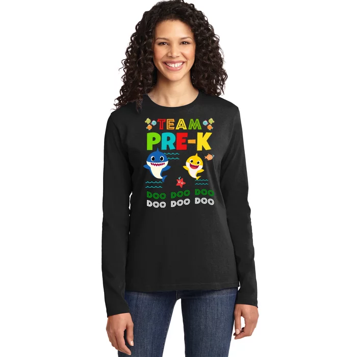 Team Pre-K Shark Doo Doo Doo Ladies Long Sleeve Shirt