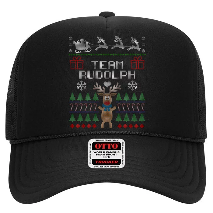 Team Rudolph Ugly Christmas High Crown Mesh Trucker Hat