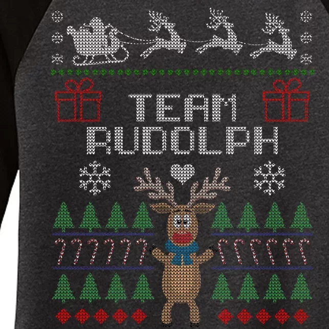 Team Rudolph Ugly Christmas Women's Tri-Blend 3/4-Sleeve Raglan Shirt