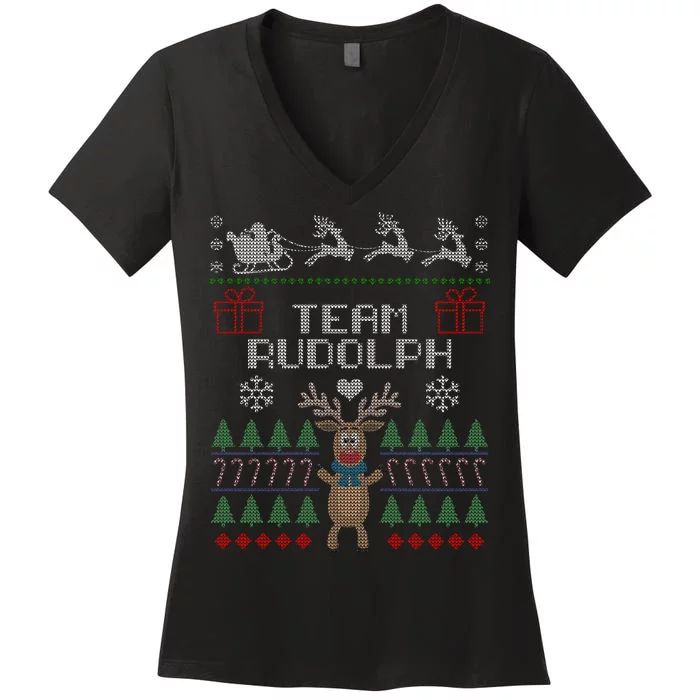 Team Rudolph Ugly Christmas Women's V-Neck T-Shirt