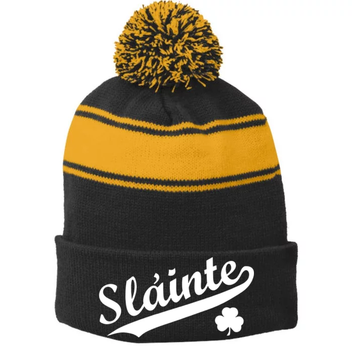 Team Slainte Irish Clover St. Patrick's Day Stripe Pom Pom Beanie