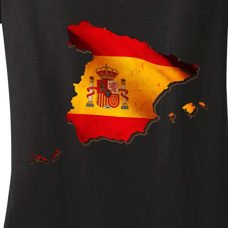 Team Spain Espana Flag Country Map Women's V-Neck T-Shirt