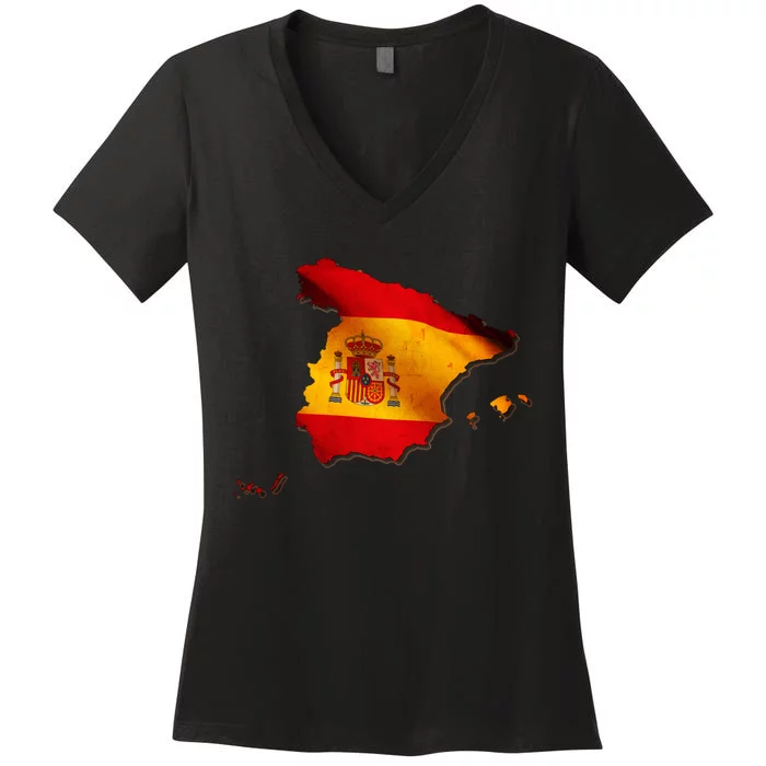 Team Spain Espana Flag Country Map Women's V-Neck T-Shirt