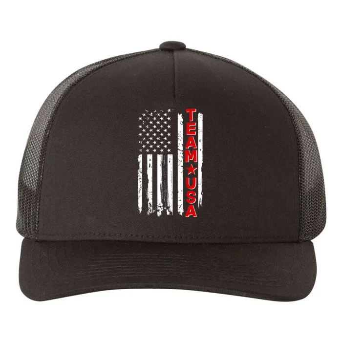 Team USA Distressed American Flag Yupoong Adult 5-Panel Trucker Hat