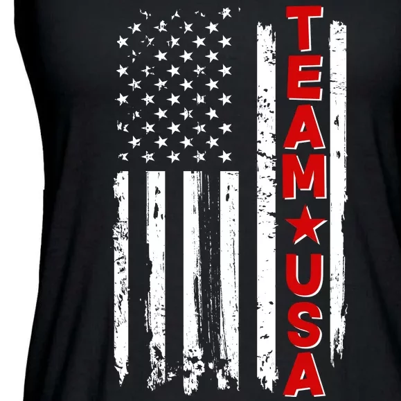 Team USA Distressed American Flag Ladies Essential Flowy Tank