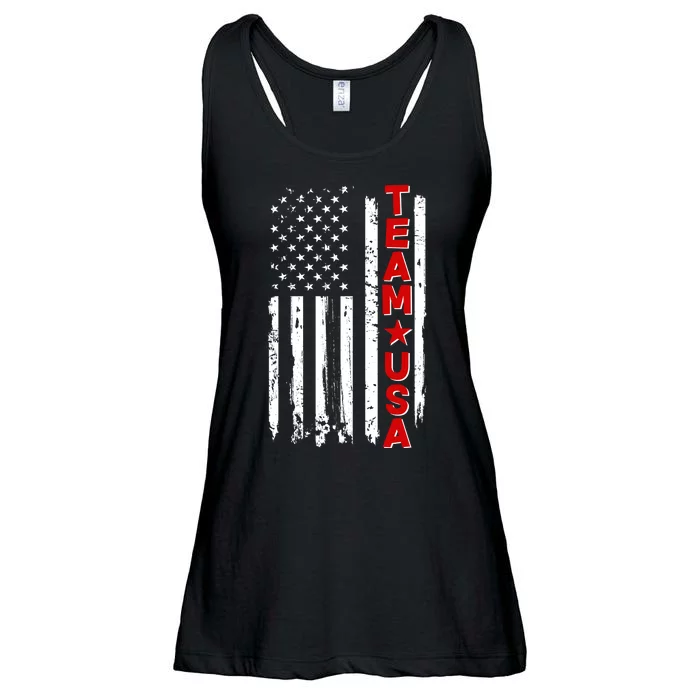 Team USA Distressed American Flag Ladies Essential Flowy Tank