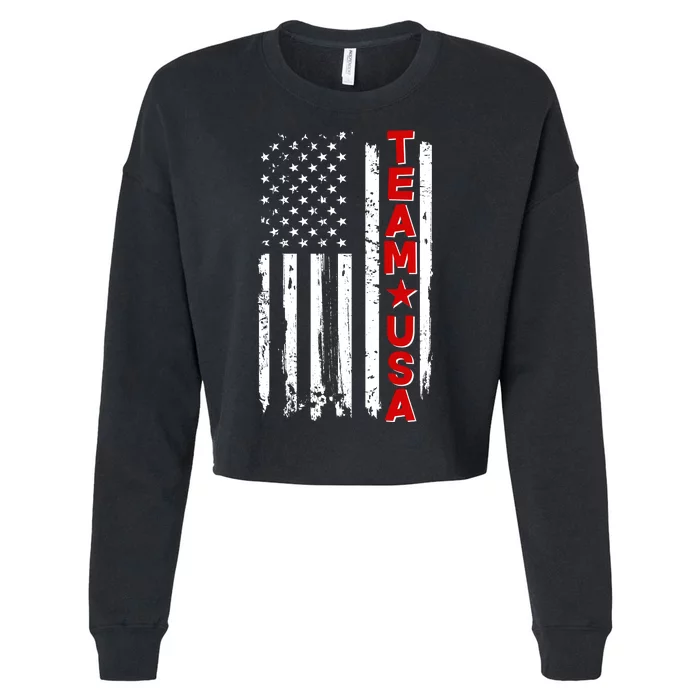 Team USA Distressed American Flag Cropped Pullover Crew