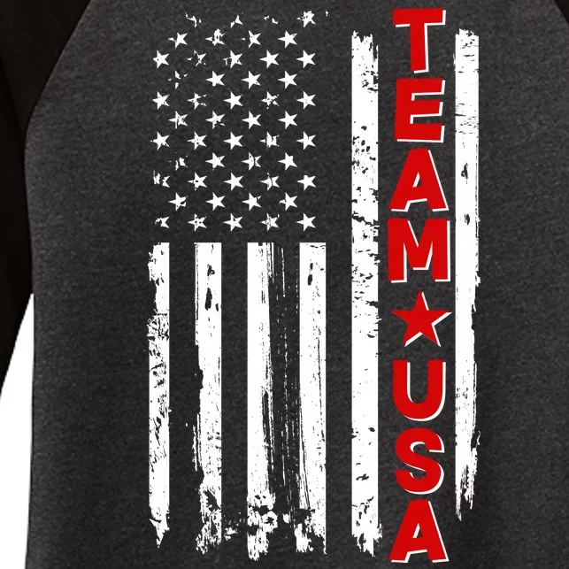 Team USA Distressed American Flag Women's Tri-Blend 3/4-Sleeve Raglan Shirt