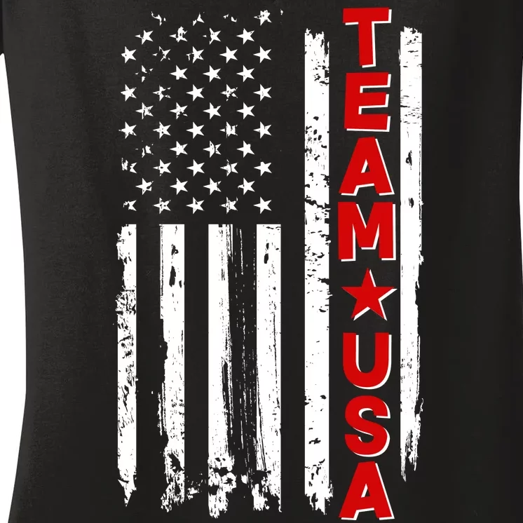 Team USA Distressed American Flag Women's V-Neck T-Shirt