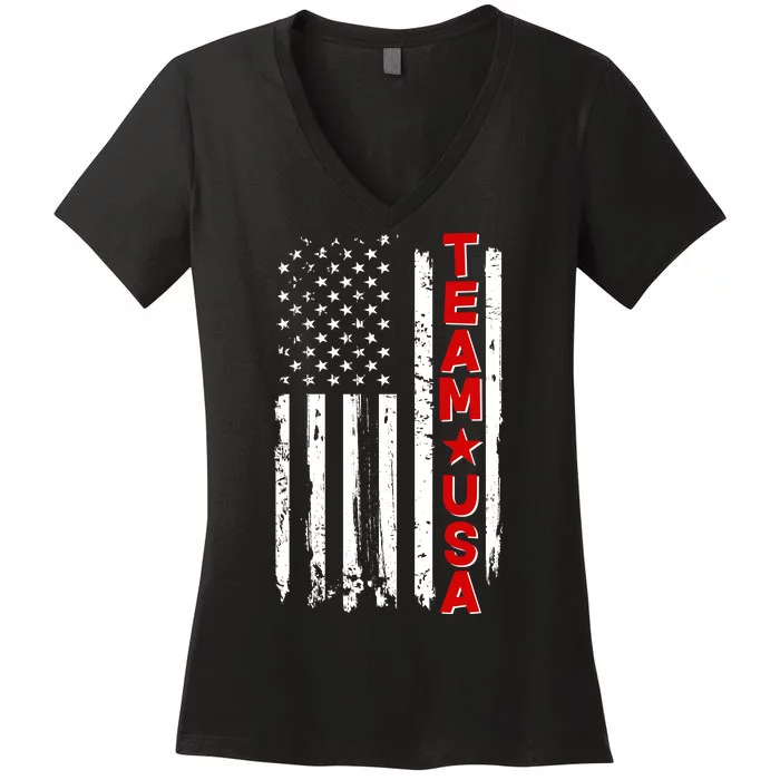 Team USA Distressed American Flag Women's V-Neck T-Shirt