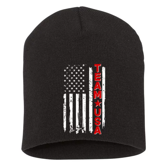 Team USA Distressed American Flag Short Acrylic Beanie