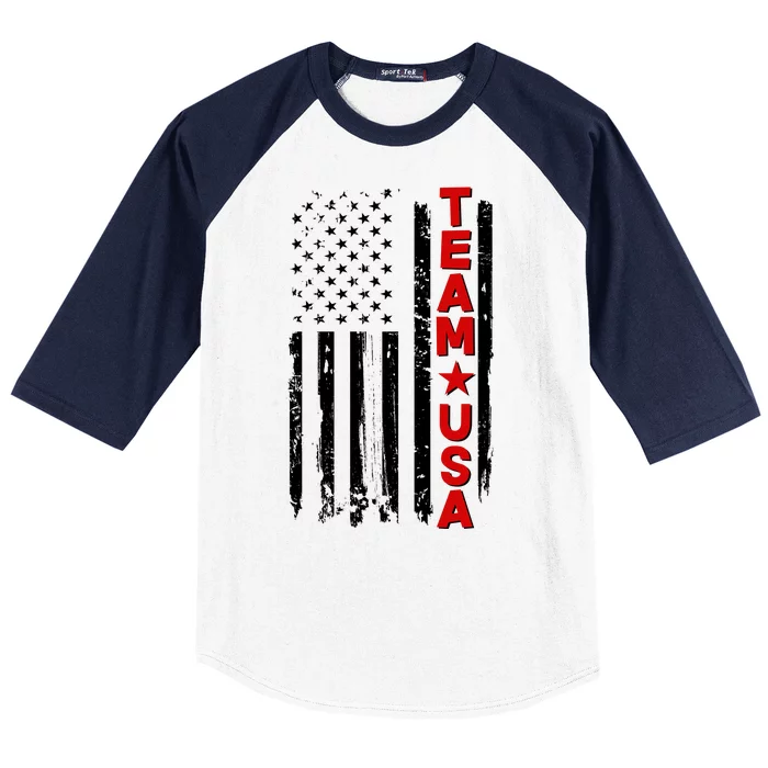 Team USA Distressed American Flag Baseball Sleeve Shirt