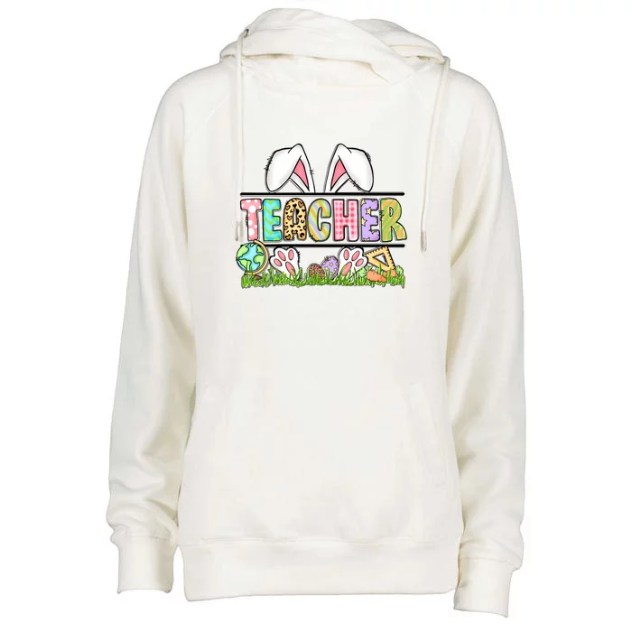 Teacher Easter Bunny Funny Ears Easter Day Gift Womens Funnel Neck Pullover Hood