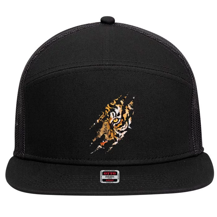 Tiger Eye Claw Marks Wild Bengal Safari Lover Zookeeper 7 Panel Mesh Trucker Snapback Hat