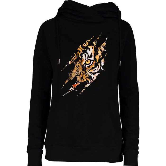 Tiger Eye Claw Marks Wild Bengal Safari Lover Zookeeper Womens Funnel Neck Pullover Hood