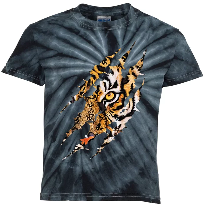 Tiger Eye Claw Marks Wild Bengal Safari Lover Zookeeper Kids Tie-Dye T-Shirt