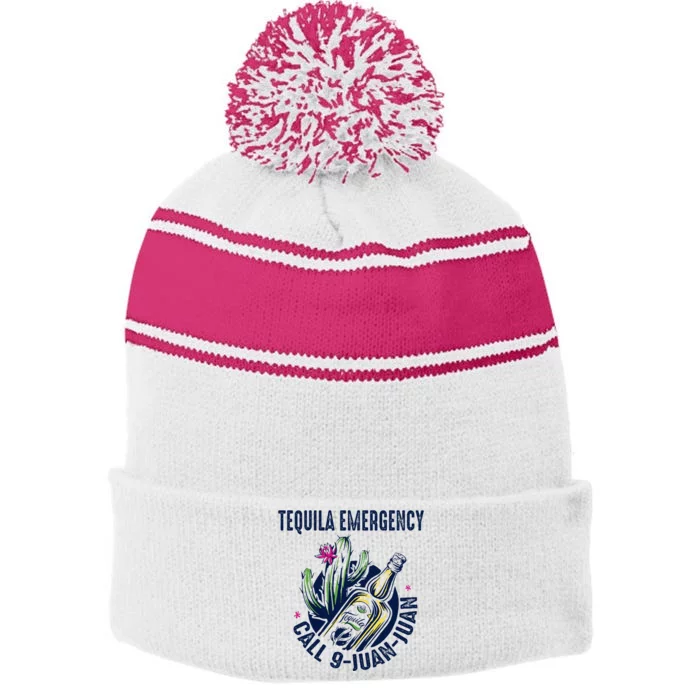 Tequila Emergency Call 9 Juan Juan Stripe Pom Pom Beanie