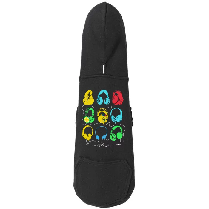 Techno Music Headphones Doggie 3-End Fleece Hoodie