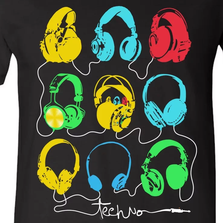 Techno Music Headphones V-Neck T-Shirt