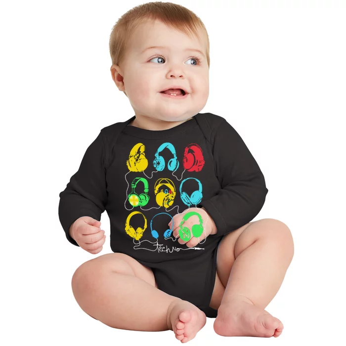 Techno Music Headphones Baby Long Sleeve Bodysuit