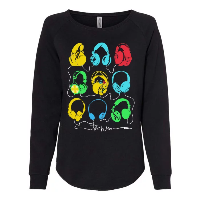 Techno Music Headphones Womens California Wash Sweatshirt