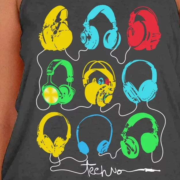 Techno Music Headphones Women's Knotted Racerback Tank