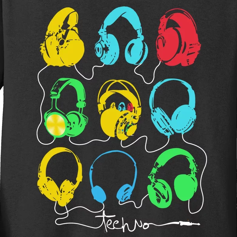 Techno Music Headphones Kids Long Sleeve Shirt