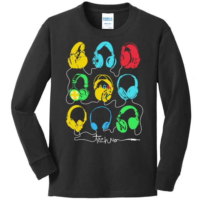 Techno Music Headphones Kids Long Sleeve Shirt