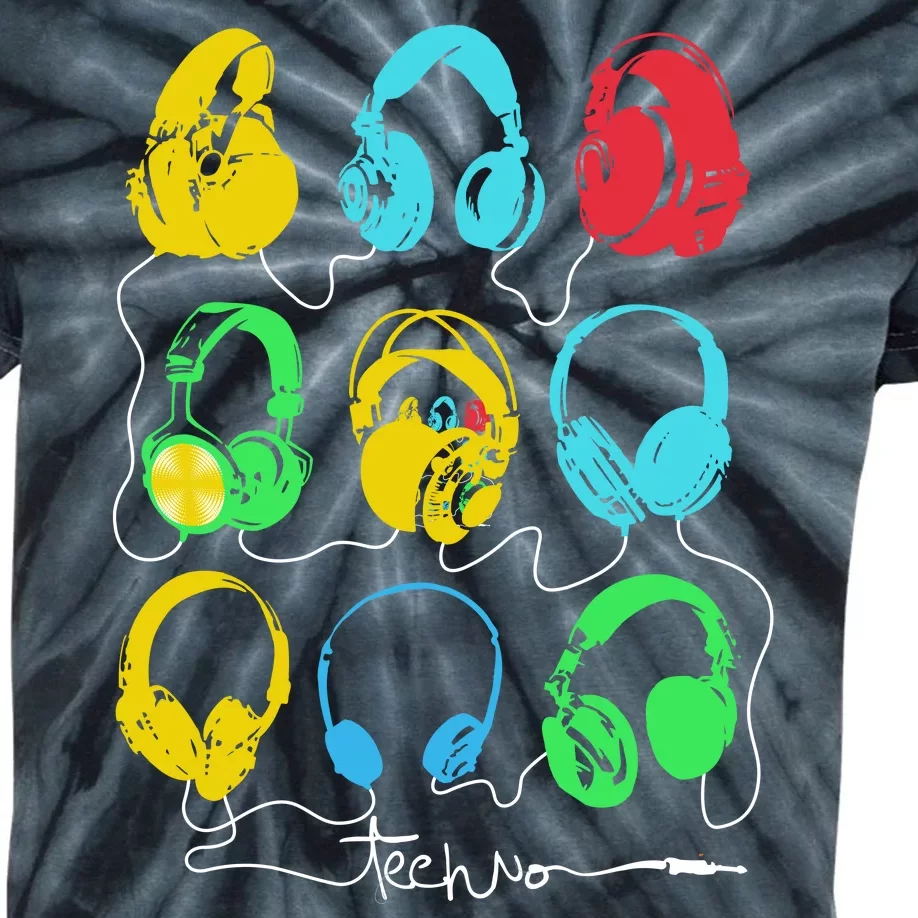 Techno Music Headphones Kids Tie-Dye T-Shirt