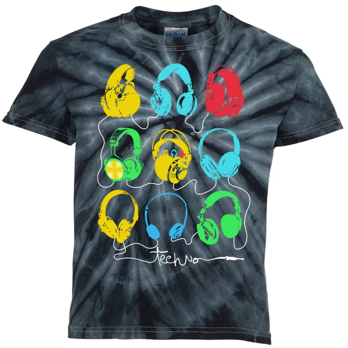 Techno Music Headphones Kids Tie-Dye T-Shirt