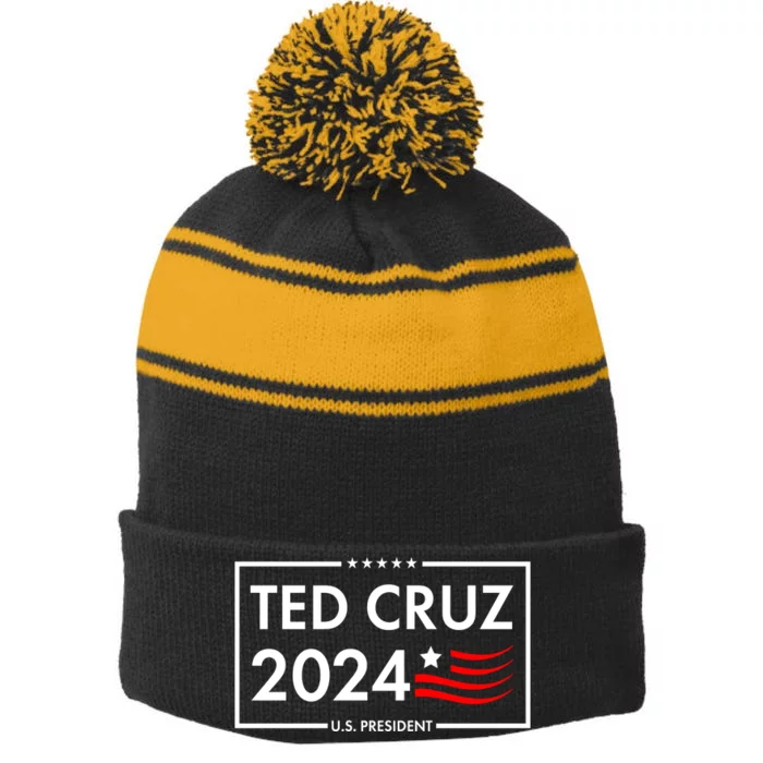 Ted Cruz 2024 For President Logo Stripe Pom Pom Beanie