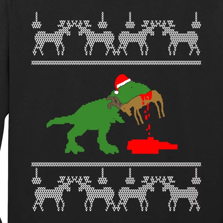 Trex Eating Deer Hunter Ugly Christmas Long Sleeve Shirt