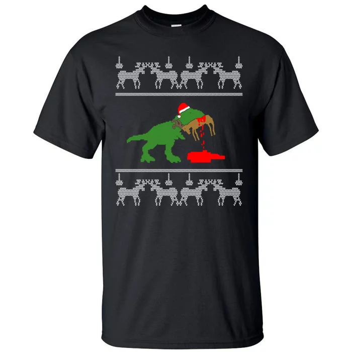 Trex Eating Deer Hunter Ugly Christmas Tall T-Shirt