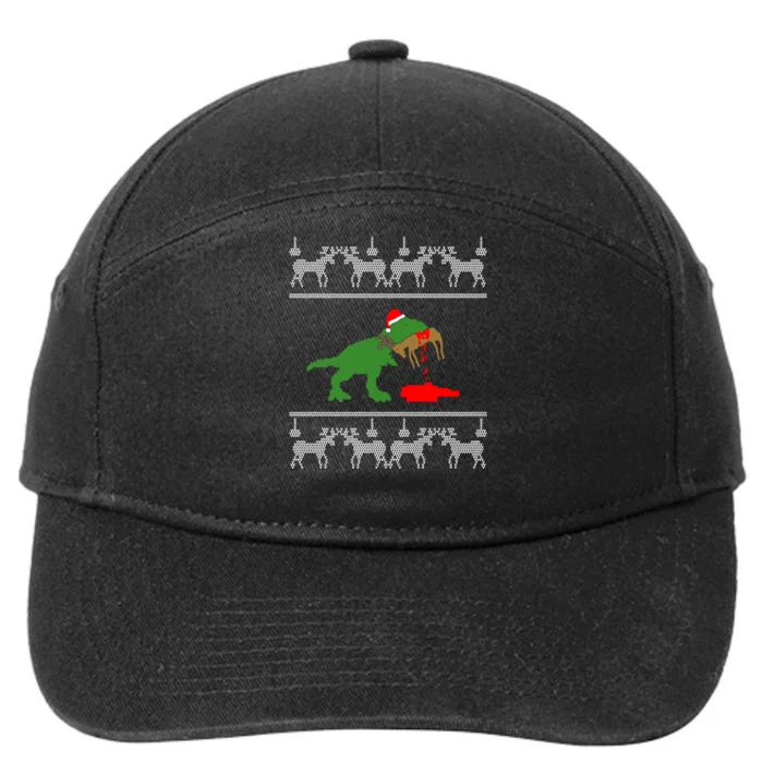 Trex Eating Deer Hunter Ugly Christmas 7-Panel Snapback Hat