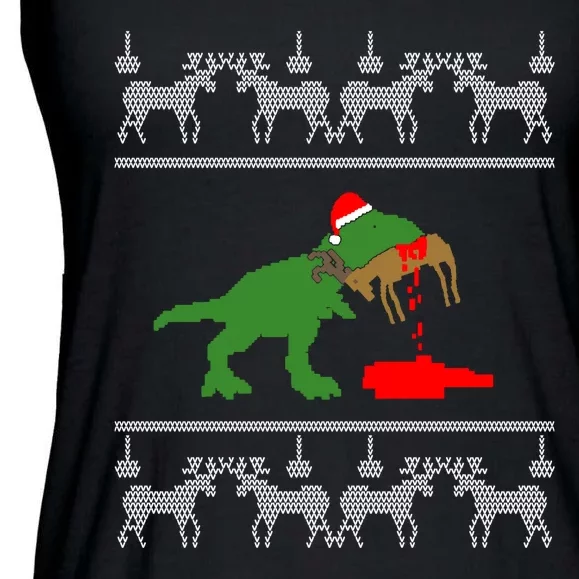 Trex Eating Deer Hunter Ugly Christmas Ladies Essential Flowy Tank