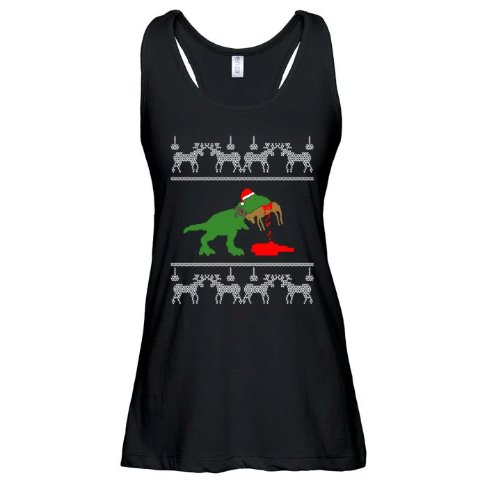 Trex Eating Deer Hunter Ugly Christmas Ladies Essential Flowy Tank