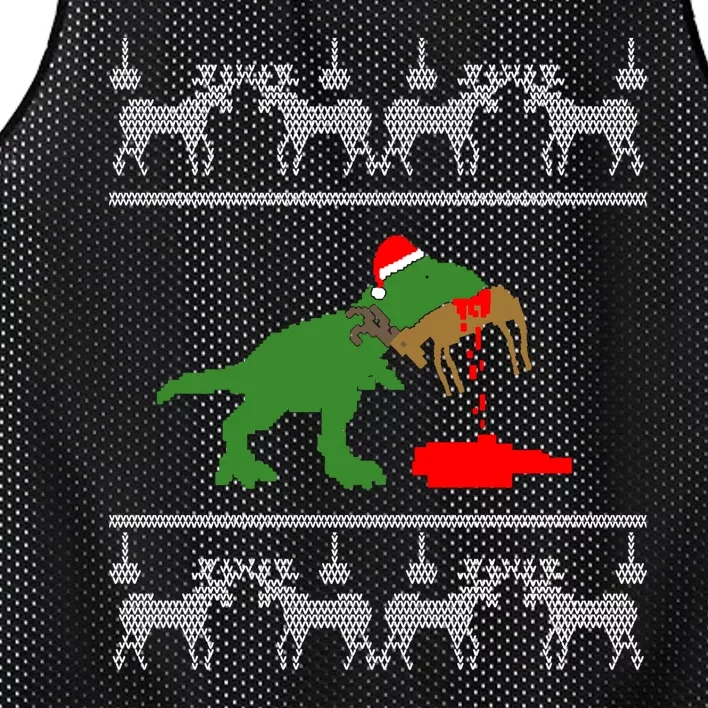 Trex Eating Deer Hunter Ugly Christmas Mesh Reversible Basketball Jersey Tank