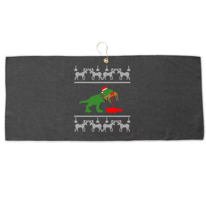 Trex Eating Deer Hunter Ugly Christmas Large Microfiber Waffle Golf Towel