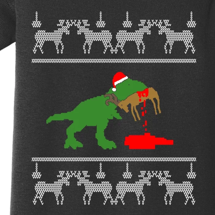 Trex Eating Deer Hunter Ugly Christmas Baby Bodysuit