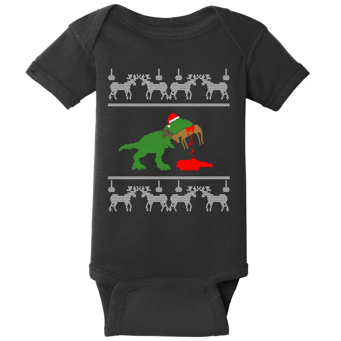 Trex Eating Deer Hunter Ugly Christmas Baby Bodysuit